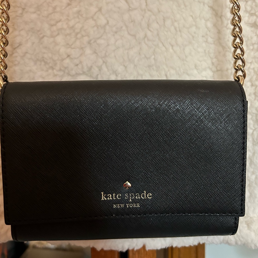 Kate Spade black crossbody with gold chain detail